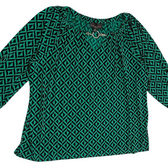 Dana Buchman Tops - Dana Buchman 1X Plus Women’s Geometric 3/4 Sleeve Blouse Gold Chain Elegant